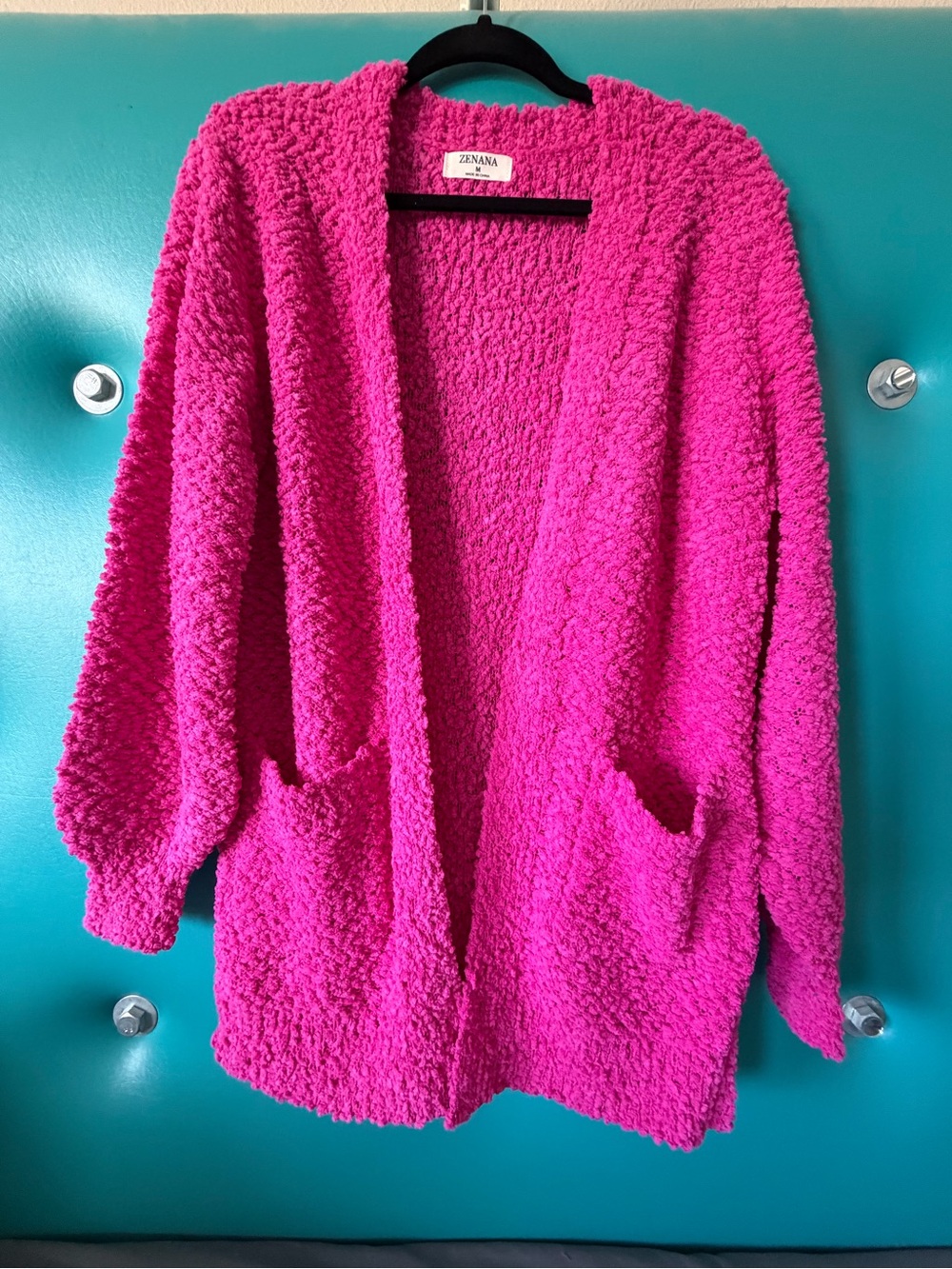 Zenana Outfitters Hot Pink Open-Front Popcorn Knit Cardigan